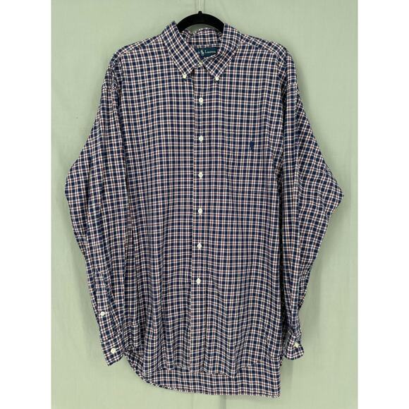 Vintage Ralph Lauren Shirt Mens XL Blue Plaid Button Down Pony Cotton - Picture 1 of 8